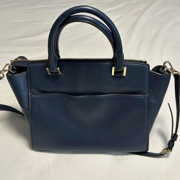 Michael Kors Hudson | Large Leather Satchel Shoulder Bag | Navy Blue - Picture 3 of 13